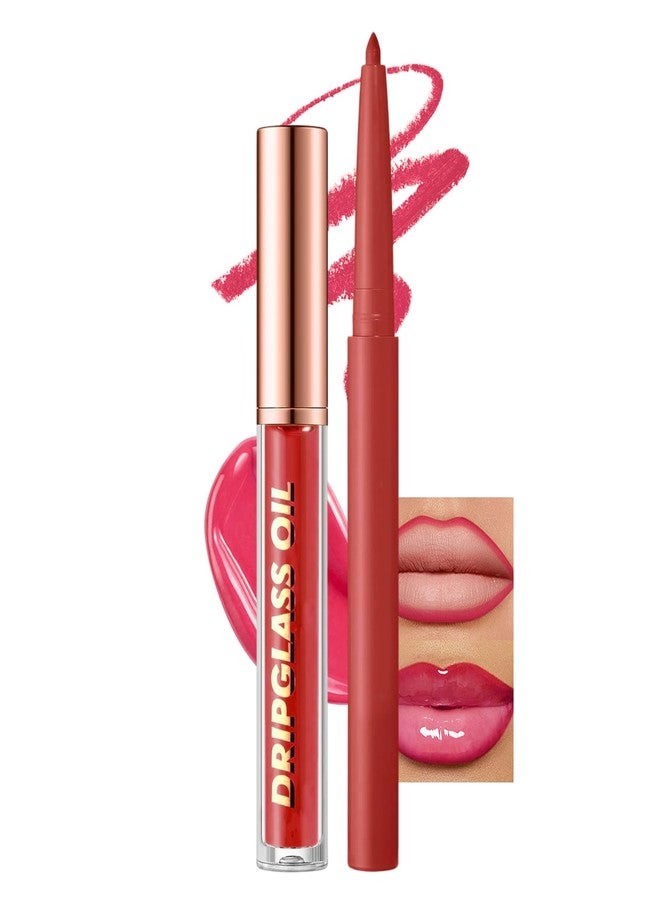 Jutqut Red Lip Liner and Gloss Lip Kit, Waterproof Long-Lasting Combo Set with Matte Lip Liner Pencil and Non-Sticky Pluming Tinted Gloss, Highly Pigmented Lipliner Set for Women (10 Red) - Image 1